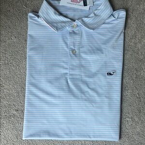 NWT Vineyard Vines Blue and Pink Performance Striped Polo Golf Shirt